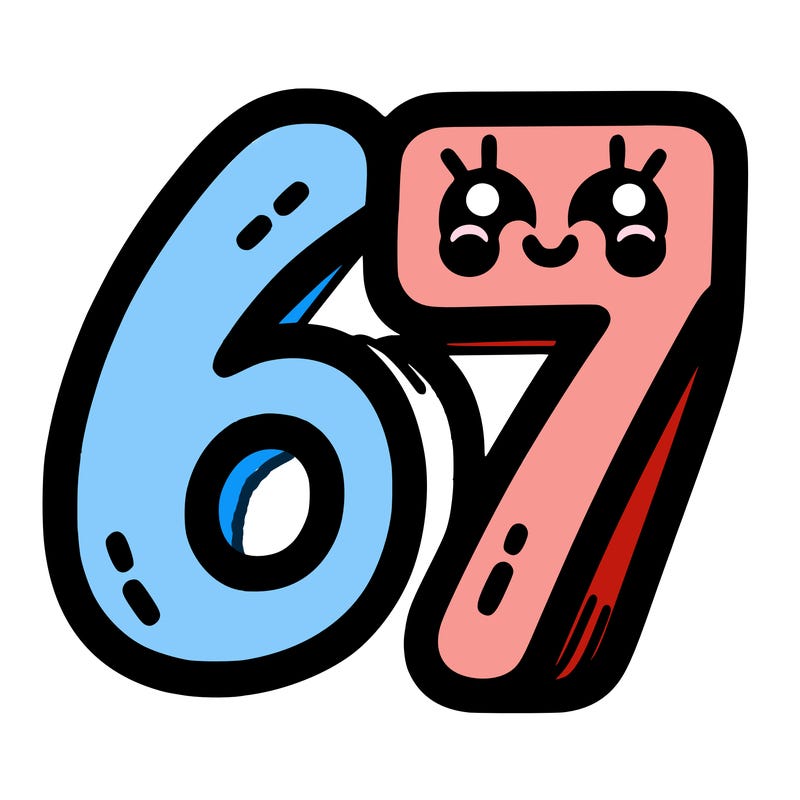 the numbers 67