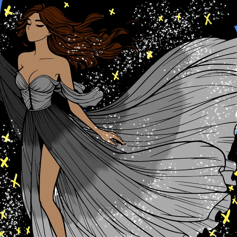 realistic woman in dress flowing the the wind