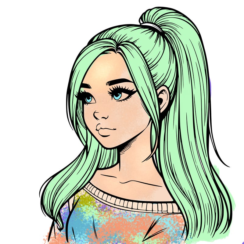 realistic girl with a high ponytail