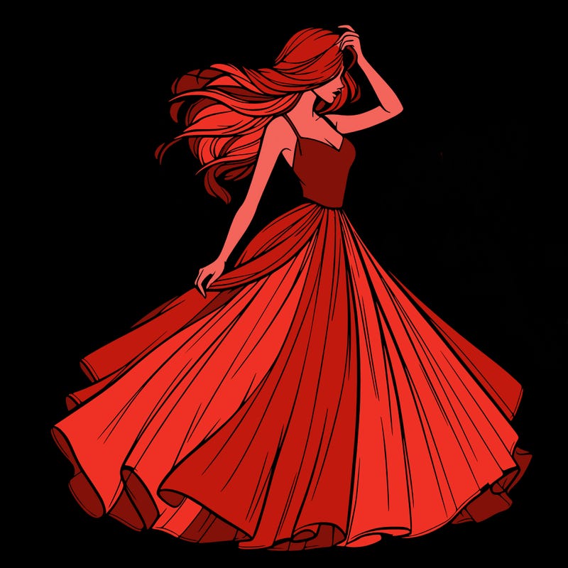 realistic woman with dress flowing in the wind