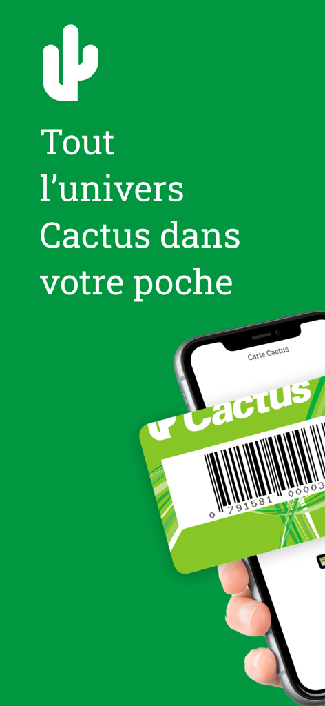 Cactus - Promotional screen for the Cactus app showing a digital loyalty card on a smartphone