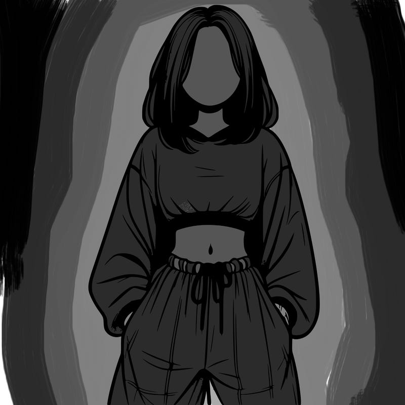 realistic girl faceless with baggy pants and a crop top