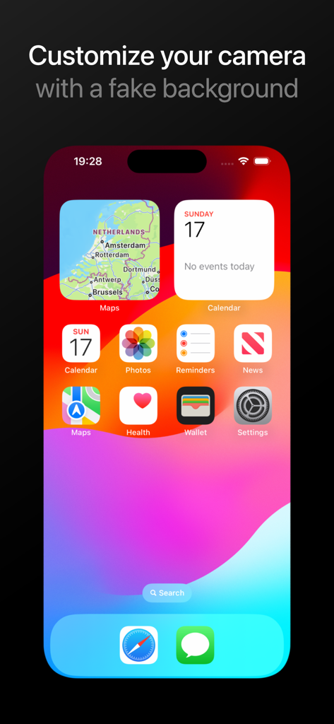 SCamera Pro - Aplicación SCamera Pro con un fondo falso de pantalla de inicio de iOS para grabar vídeo de forma discreta