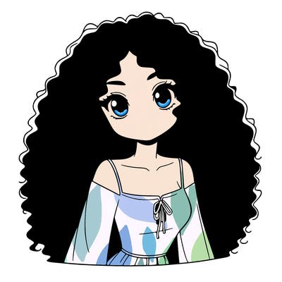 a black anime girl with long afro hair