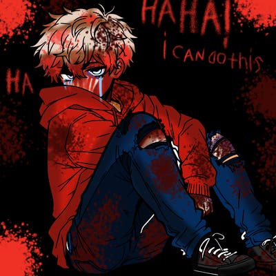 a male hoddie ripped jeans messy hair anime