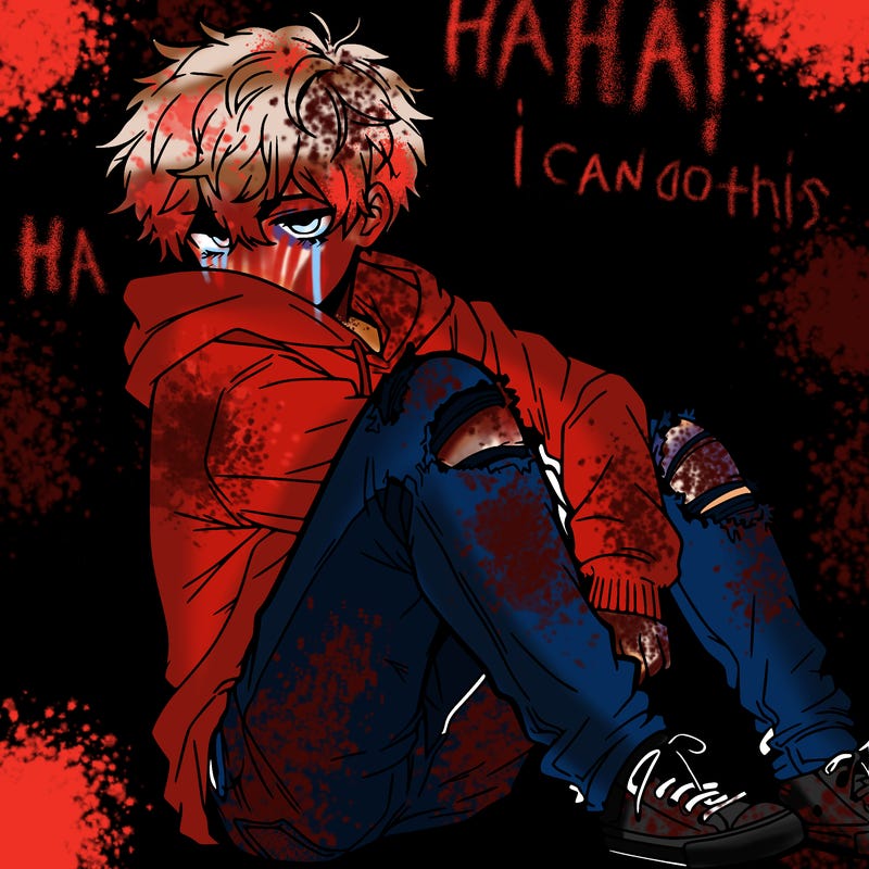 a male hoddie ripped jeans messy hair anime