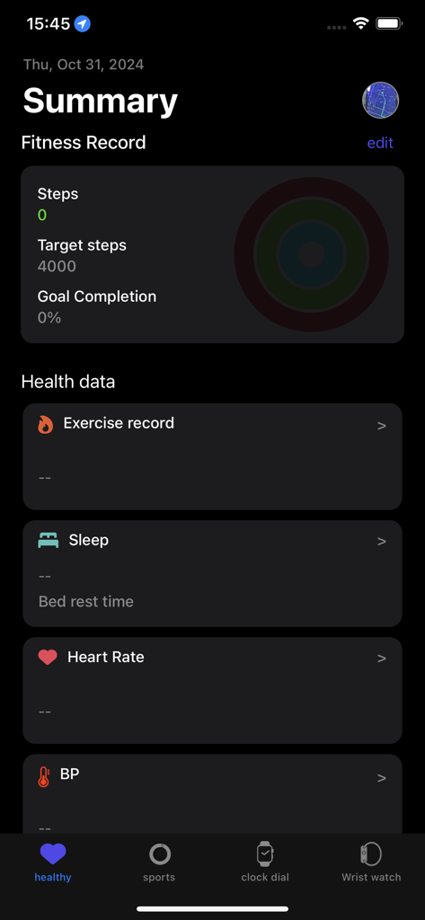 FunDo Health - FunDo Healthアプリの概要ダッシュボードには、歩数、睡眠、心拍数、血圧のフィットネス記録が表示されています。
