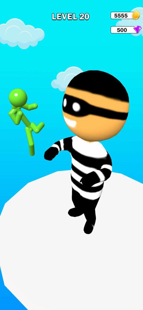 Big Man: Run & Rise - Jugabilidad de Big Man Run and Rise con un personaje con una skin de ladrón en una plataforma 3D