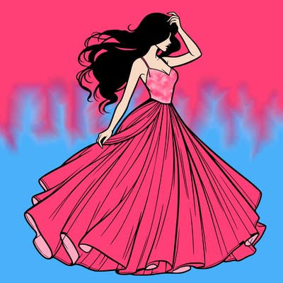 realistic woman with dress flowing in the wind