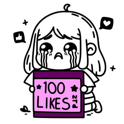crying girl with a sign that says 100 likes plz