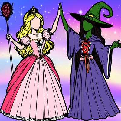 detailed realistic split of a princess and a witch