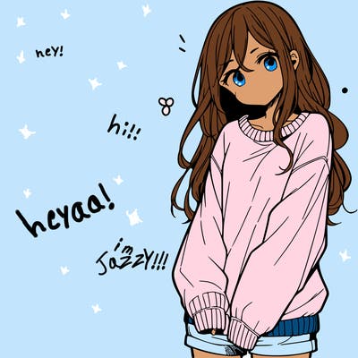 manga teen girl  in a sweater and baggy pants