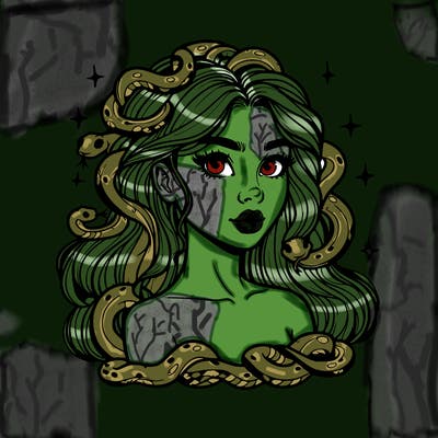 realistic girl with snakes as hair