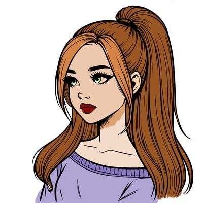 realistic girl with a high ponytail