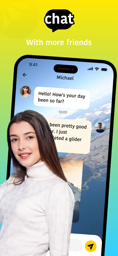 Saki - Connect & Share - Chat interface of the Saki app for wingsuit pilots showing a conversation with friends.