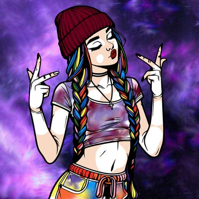 realistic teenage girl with braids and a beanie and crop top doing 🫶🏼