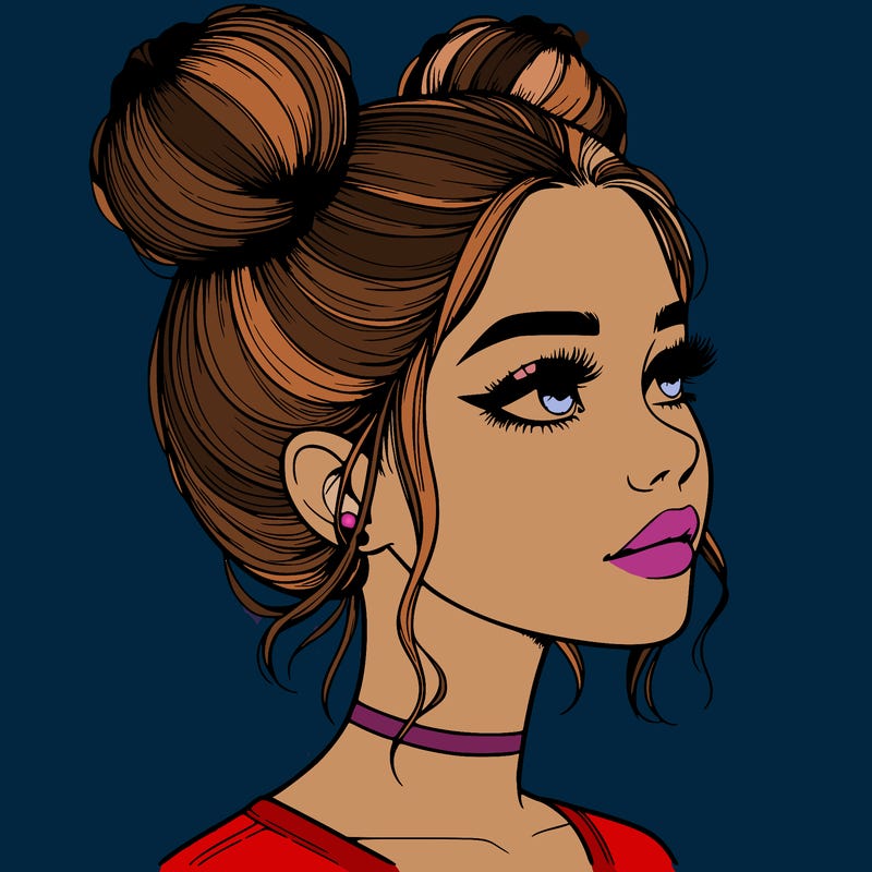 realistic girl with buns on the top of her head
