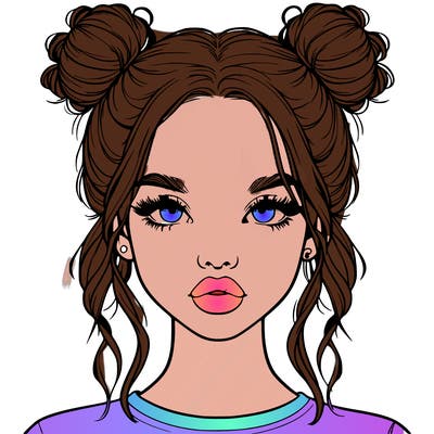 realistic girl with two buns in hair and lips