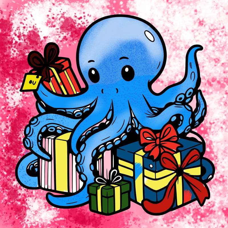 an octopus wrapping gifts
