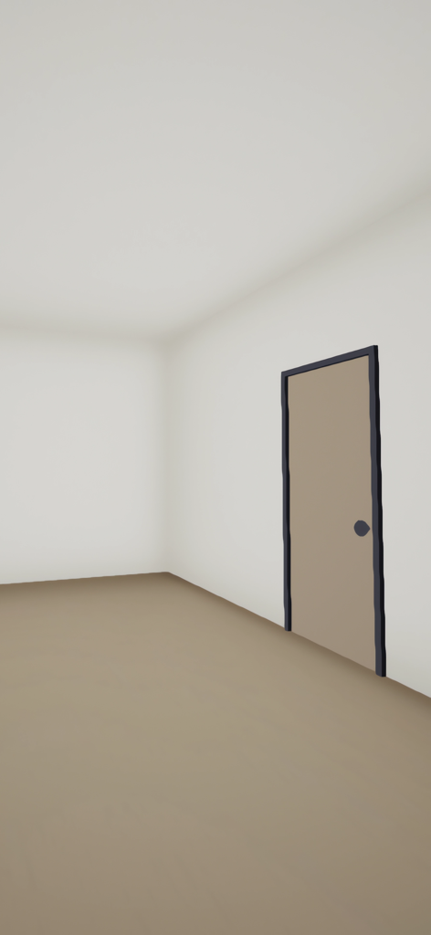 THE CORRIDOR - A minimalist white room with a single brown door from the indie game THE CORRIDOR.