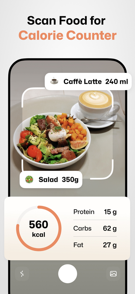 Well Up app AI food scanner identifying a meal with calorie and macronutrient breakdown