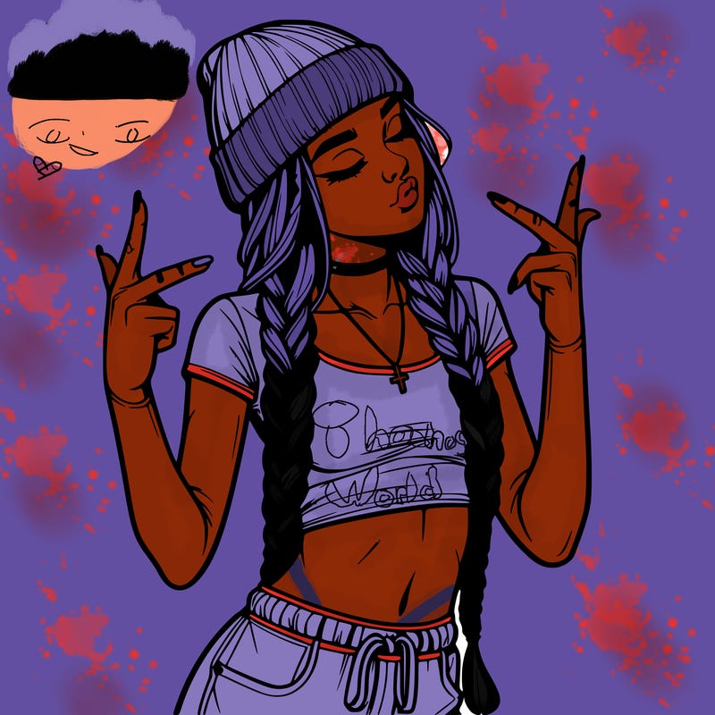 realistic teenage girl with braids and a beanie and crop top doing 🫶🏼
