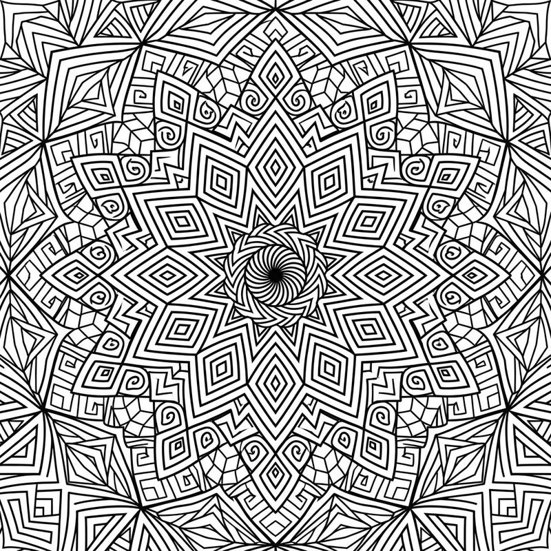 Immerse yourself in the captivating patterns of this Op Art Geometric Mandala coloring page. Its intricate design and optical illusions promise a challenging yet rewarding creative experience, perfect for mindful coloring.