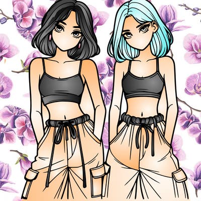 two girls with crop top with baggy pants