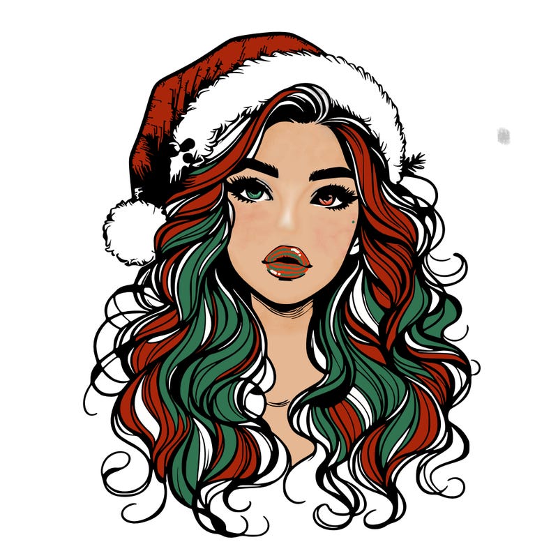 realistic christmas girl with wavy hair and lips
