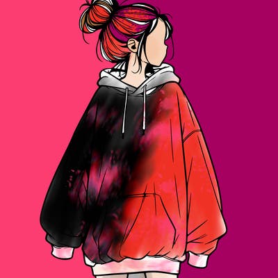 realistic girl with a oversized sweatshirt on and a bun