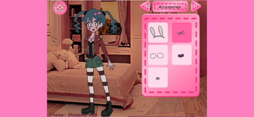Makeup parlor laceys game - Pantalla de personalización de personajes en el juego de salón de maquillaje Lacey con una chica con coletas azules y un menú de accesorios de moda