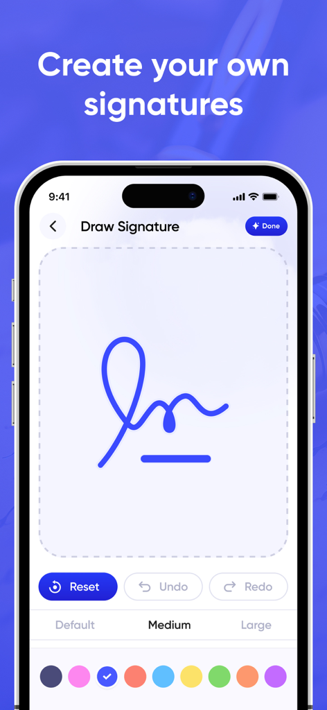 DigiSign - Sign PDF & Document - Eine mobile Oberfläche zum Erstellen einer benutzerdefinierten digitalen Signatur mit Farb- und Dickenoptionen