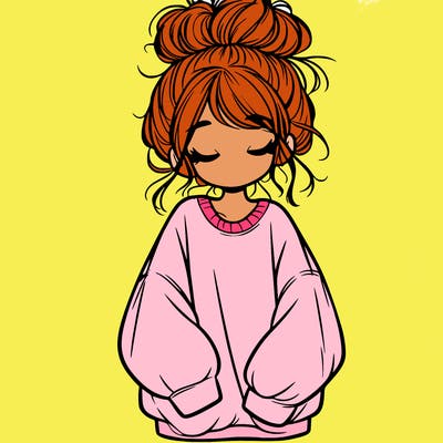 girl with baggy sweatshirt and messy bun