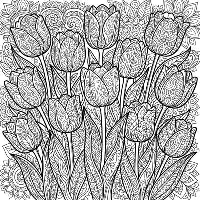 Unleash your creativity with this stunning Zentangle Triumph Tulips coloring page, perfect for mindful relaxation. Dive into a garden of intricate patterns and bring these beautiful blooms to life with your favorite colors.