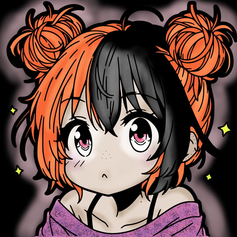 a manga girl with messy small buns
