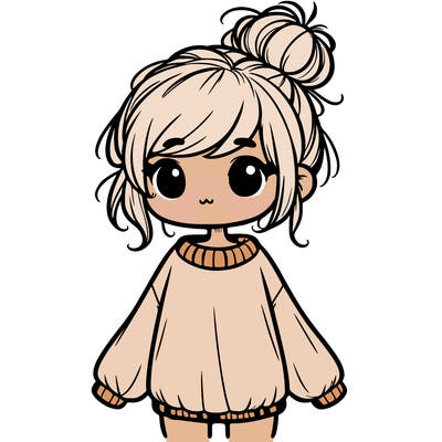 cute girl with baggy sweater and messy bun