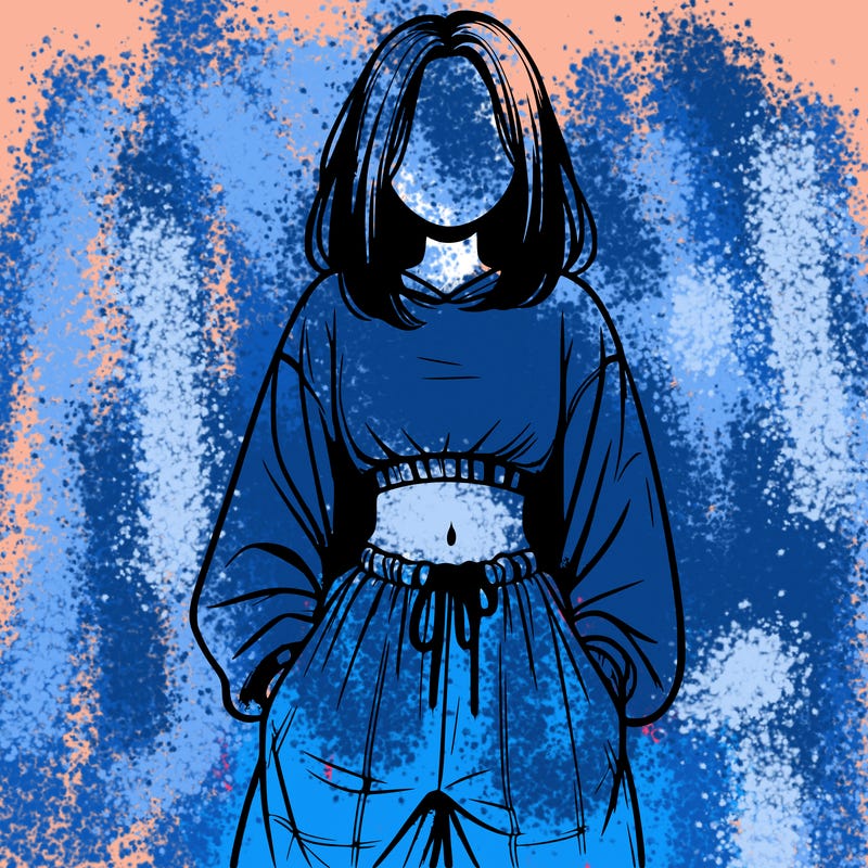 realistic girl faceless with baggy pants and a crop top