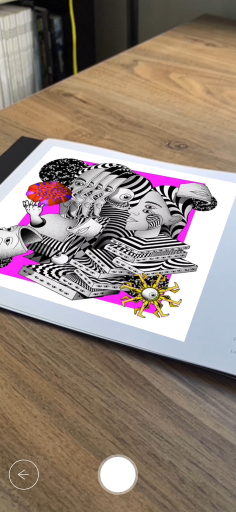 EyeJack - EyeJack app scanning a surreal illustration to reveal colorful augmented reality layers