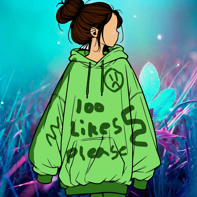 realistic girl with a oversized sweatshirt on and a bun