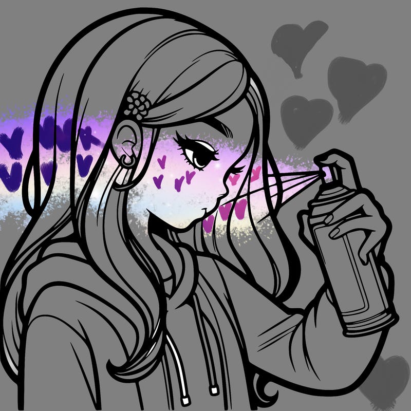 a realistic girl spray painting