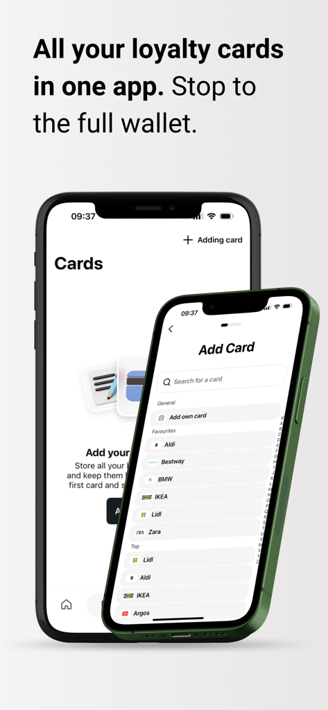 Kimbino − Weekly ads and Deals - Kimbino app interface for storing and managing digital loyalty cards from multiple stores
