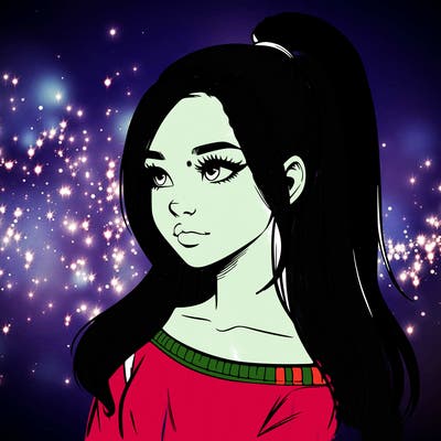 realistic girl with a high ponytail