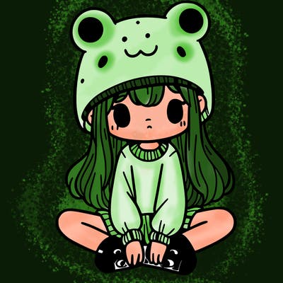 a girl wearing a frog hat and some frog socks