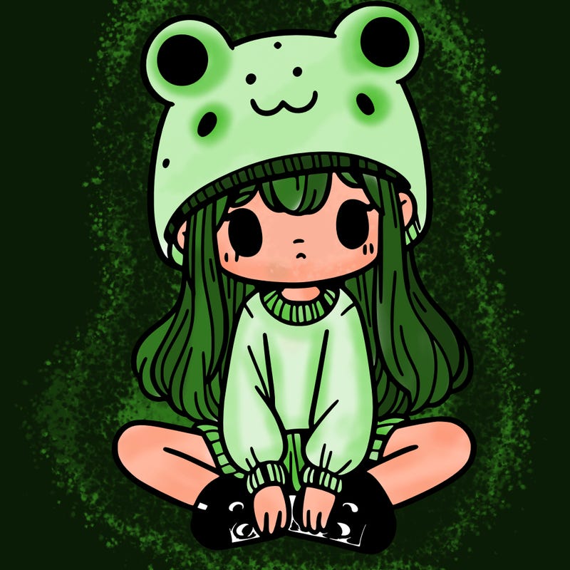 a girl wearing a frog hat and some frog socks