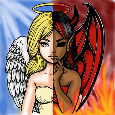 realistic angel half demon