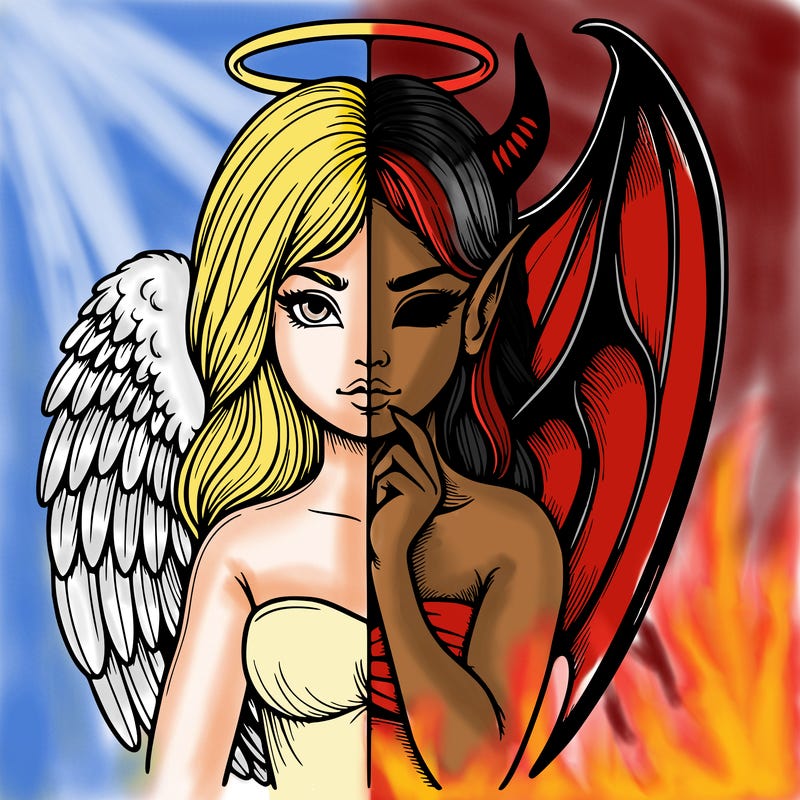 realistic angel half demon