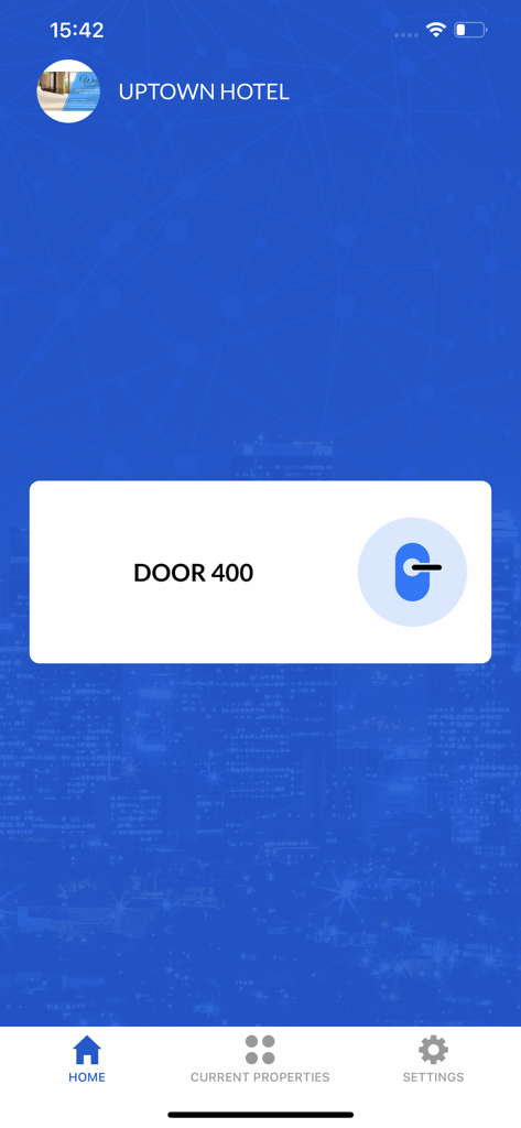 DirectKey™ - DirectKey app interface showing a digital key button to unlock hotel room door four hundred