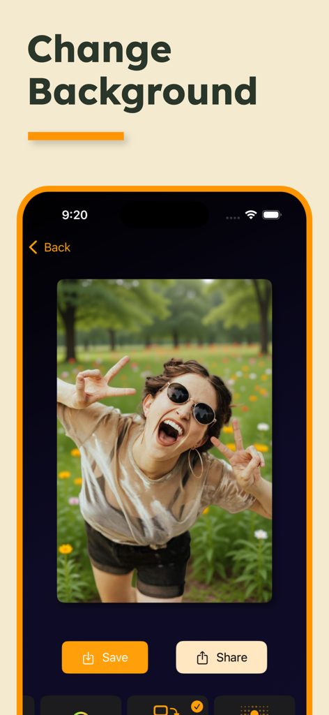 Remove Background: PNG Maker - Smartphone interface showing the change background feature of the PNG Maker app