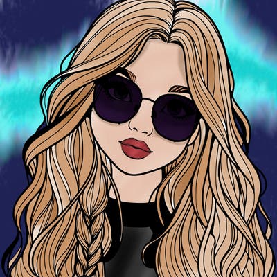 girl with long hair and freckles and glasses realistic