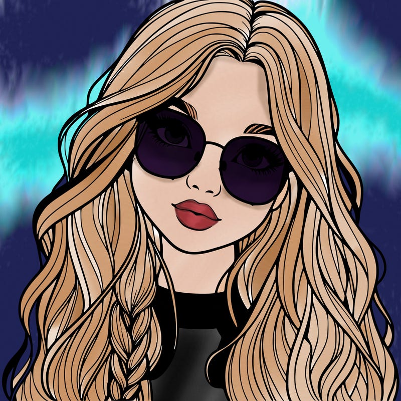 girl with long hair and freckles and glasses realistic